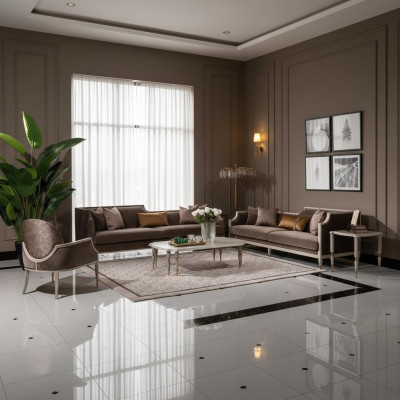 Zestaw wypoczynkowy czteroosobowy 4 Siedziba stolik kawowy sofa materiałowa Fotel brązowa 4-częściowa