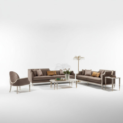 Zestaw wypoczynkowy czteroosobowy 4 Siedziba stolik kawowy sofa materiałowa Fotel brązowa 4-częściowa
