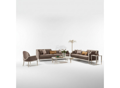 Zestaw wypoczynkowy czteroosobowy 4 Siedziba stolik kawowy sofa materiałowa Fotel brązowa 4-częściowa