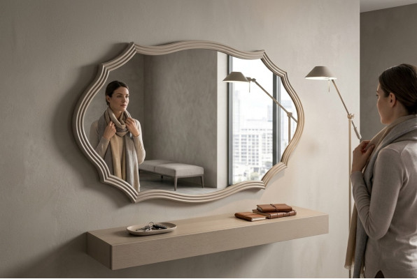 lustro ścienne Lustro Dekoracyjny Luksusowy Design Salon Beżowy 150x90 Drewno