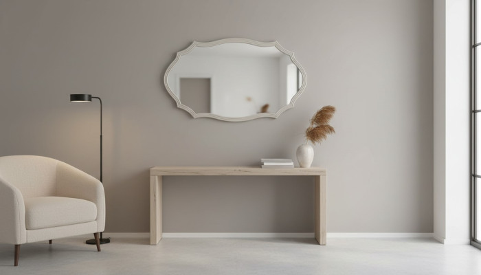 lustro ścienne Lustro Dekoracyjny Luksusowy Design Salon Beżowy 150x90 Drewno