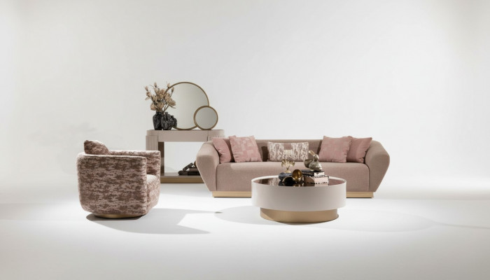 Zestaw sofowy Sofa 3 miejsce do siedzenia Fotel stolik kawowy Kredens Beige Materiał 5-częściowy