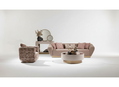 Zestaw sofowy Sofa 3 miejsce do siedzenia Fotel stolik kawowy Kredens Beige Materiał 5-częściowy