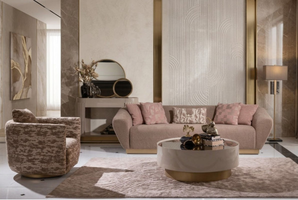 Sofa materiałowa Ustaw Sofa 3 miejsce do siedzenia Fotel stolik kawowy Beż Materiał 3-częściowy