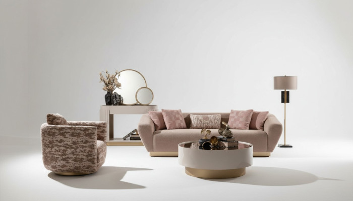 Sofa materiałowa Ustaw Sofa 3 miejsce do siedzenia Fotel stolik kawowy Beż Materiał 3-częściowy