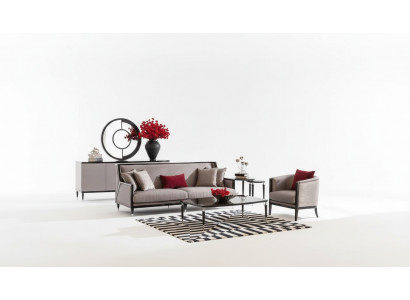 Zestaw sofowy trzyosobowy Fotel Stoliki do ekspresu 5-częściowa sofa materiałowa w kolorze szarym