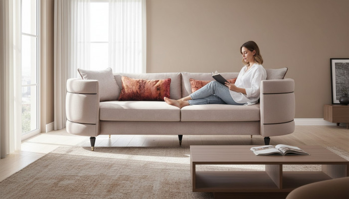 Sofa materiałowa sofa czteroosobowa 4 miejsce do siedzenia tapicerowana sofa szara nowoczesny design