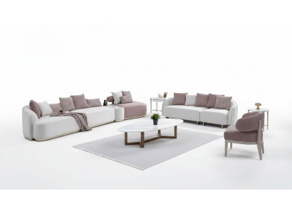 Zestaw sofowy Duża sofa tapicerowana sofa materiałowa sofa trzyosobowa w kolorze różowym komplet 4 sztuki