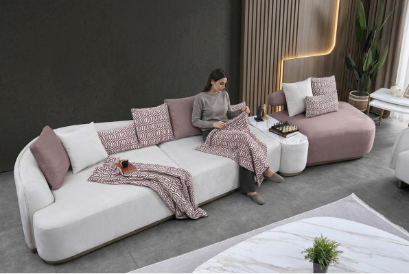 Żywy krajobraz Sofa Tkaninowa Różowa Duża Sofa Sofa Tapicerowana Nowoczesne Sofy