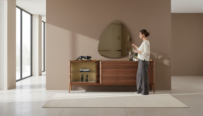 Kredens z Lustro Kredens Szafa drewniana szafka Brown Kredens Design