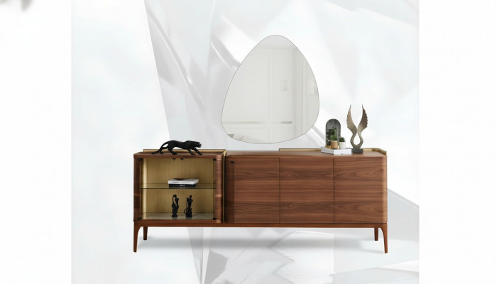 Kredens z Lustro Kredens Szafa drewniana szafka Brown Kredens Design