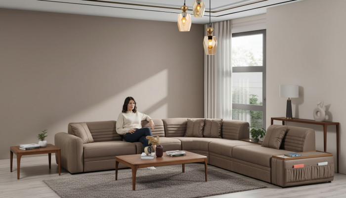Kanapa Narożnikowa kanapa Sofa sztuczna skóra Brązowa Sofa tapicerowana Salon Sofa skórzana