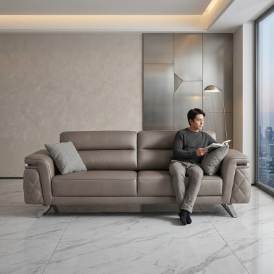 Sofa trzyosobowa 3 miejsce do siedzenia Tapicerowana sofa w kolorze szarym o nowoczesnym designie