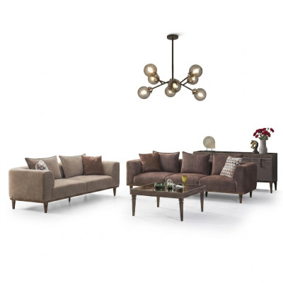 Zestaw kanapowy czteroosobowa trzyosobowa sofa z brązowej tkaniny tapicerowana sofa kanapa
