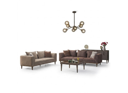 Zestaw kanapowy czteroosobowa trzyosobowa sofa z brązowej tkaniny tapicerowana sofa kanapa