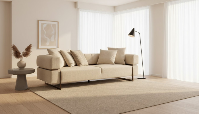 Beżowa trzyosobowa designerska sofa materiałowa Meble tapicerowane Luksusowe 3-miejsce siedzenia