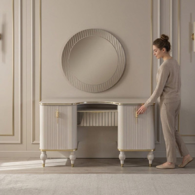 Beżowa designerska toaletka Toaletka konsola kosmetyczna Lustro