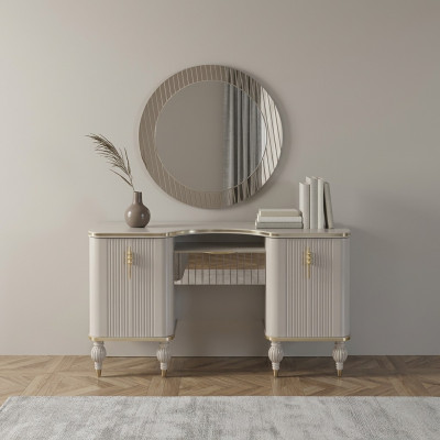 Beżowa designerska toaletka Toaletka konsola kosmetyczna Lustro