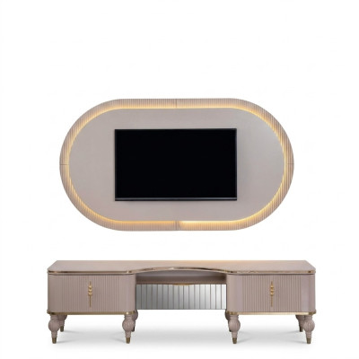 Nowoczesny Beżowy Jednostka ścienna Ustaw Designerski Panel Ścienny RTV Lowboard 2szt