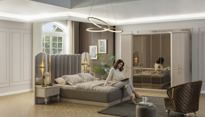 Luksusowa Sypialnia Designer Podwójne łóżko Szafa Szafki nocne