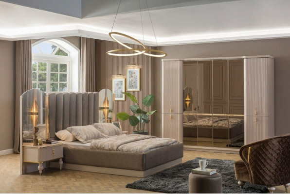 Luksusowa Sypialnia Designer Podwójne łóżko Szafa Szafki nocne