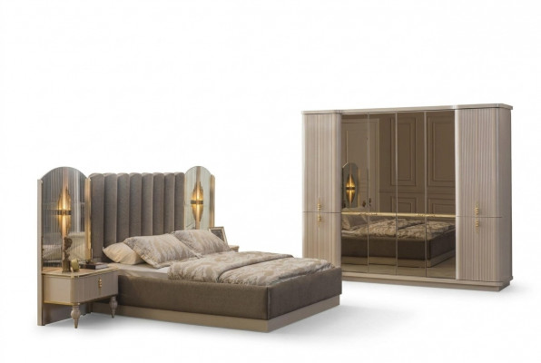 Luksusowa Sypialnia Designer Podwójne łóżko Szafa Szafki nocne