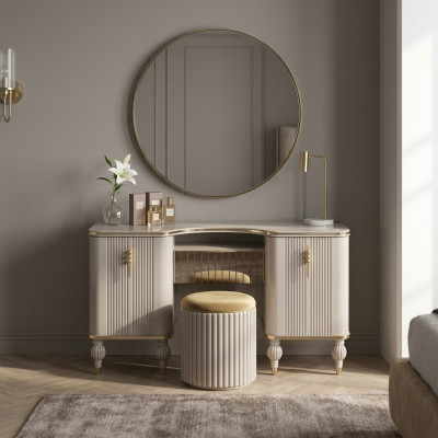 Beżowy stolik kosmetyczny Designer Toaletka Sypialnia Exclusive Meble