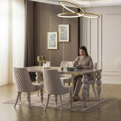 Stół do jadalni beżowy Luksusowy stół drewniany designerski Meble do jadalni Nowość