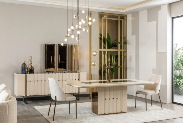 White Noble jadalnia Grupa Designer Stal nierdzewna Tabela Luxurious x6 Krzesła