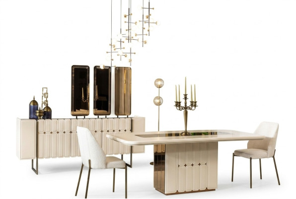 White Noble jadalnia Grupa Designer Stal nierdzewna Tabela Luxurious x6 Krzesła