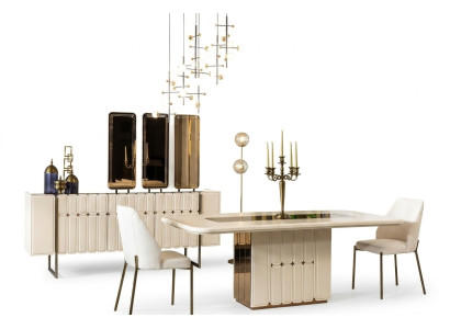 White Noble jadalnia Grupa Designer Stal nierdzewna Tabela Luxurious x6 Krzesła