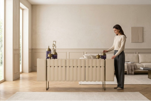 Beżowe Drewno Kredens Designerski Kredens Komoda Drewniana Szafka Luksusowe Meble