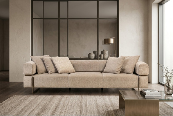 Beżowa czteroosobowa designerska sofa materiałowa tapicerowane sofy do salonu kanapy