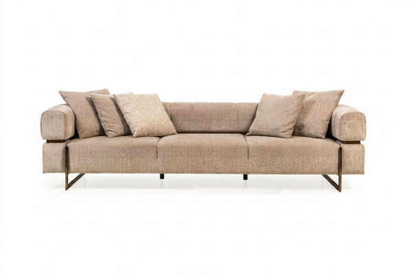 Beżowa czteroosobowa designerska sofa materiałowa tapicerowane sofy do salonu kanapy