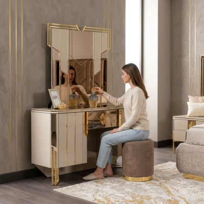 Toaletka Lustro Toaletka Konsola do makijażu Stół konsolowy Beige