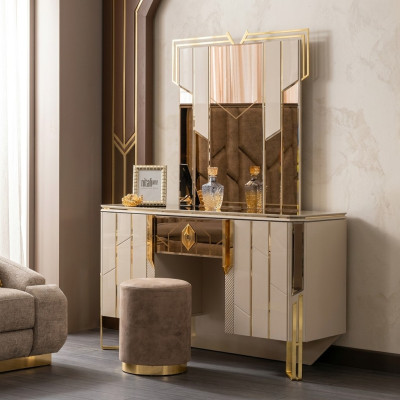 Toaletka Lustro Toaletka Konsola do makijażu Stół konsolowy Beige