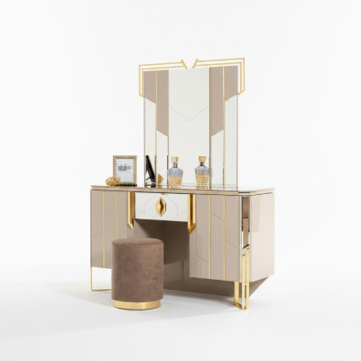 Toaletka Lustro Toaletka Konsola do makijażu Stół konsolowy Beige