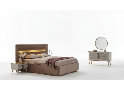 Beżowa Sypialnia Luxury Meble Designer Podwójne łóżko 2x Szafki nocne 5szt