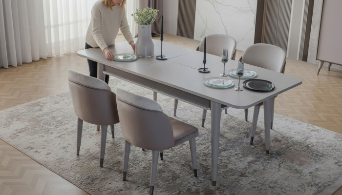 Luksusowy stół rozkładany Tabela Designer Moderne jadalnia Włókienniczy Krzesła