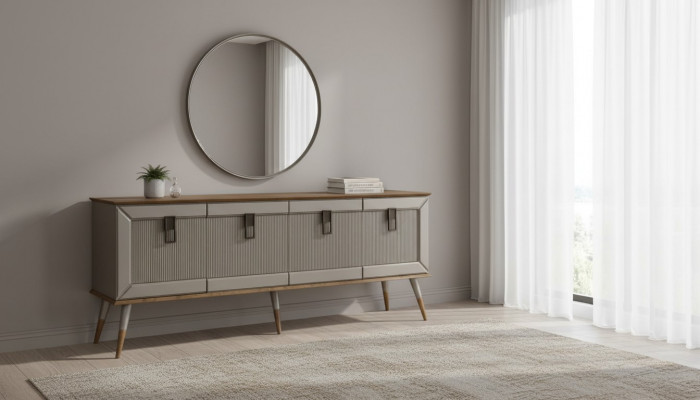 Solidny designerski kredens Kredens luksusowe okrągłe lustro Szafa 2-częściowe