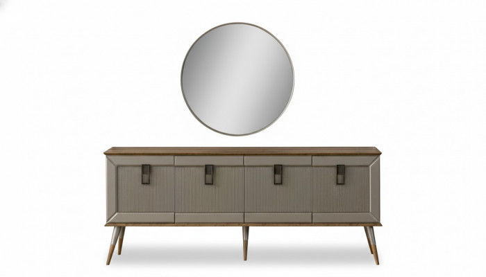 Solidny designerski kredens Kredens luksusowe okrągłe lustro Szafa 2-częściowe