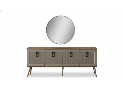 Solidny designerski kredens Kredens luksusowe okrągłe lustro Szafa 2-częściowe