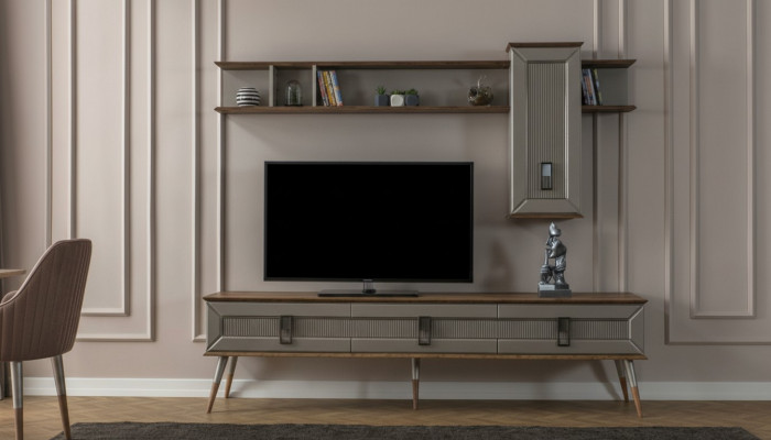 Nowoczesne Brązowe Meble do Salonu Solidny Kredens Designerski Półka 2szt