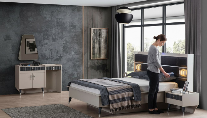 Sypialnia Ustawić Luksusowe łóżko Designer Toaletka konsola 5-częściowy zestaw