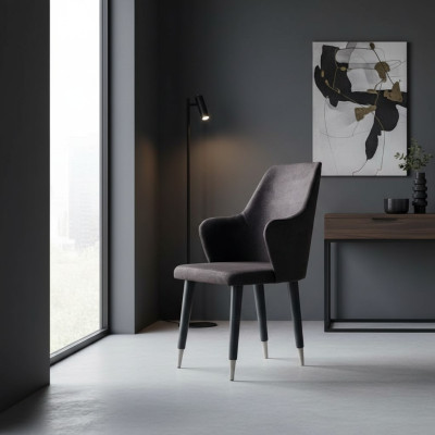 Szara jadalnia Krzesło zestaw designerskich krzeseł tapicerowanych 6 sztuk. Włókienniczy Krzesła