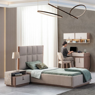 żłobek Meble designerskie łóżko jednoosobowe Drewno Stolik nocny Biurko 4-częściowe