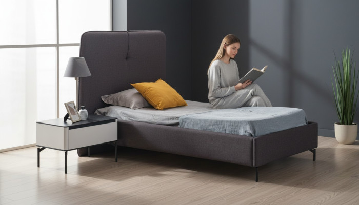 Szare meble dziecięce designerskie łóżko dziecięce Drewno Stolik nocny luksusowe Ustaw