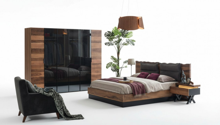 Nowoczesna Sypialnia Meble Designerskie Łóżko 2x Szafki nocne Szafa
