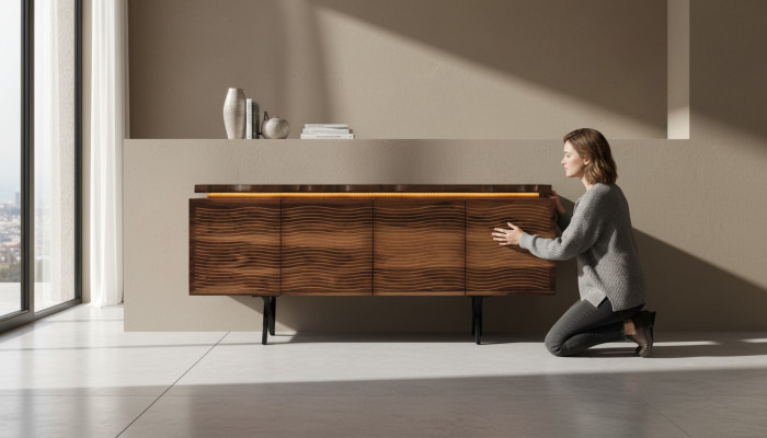 Designerski kredens Brown Drewno Kredens Luksusowy kredens Jadalnia Drewniana szafka