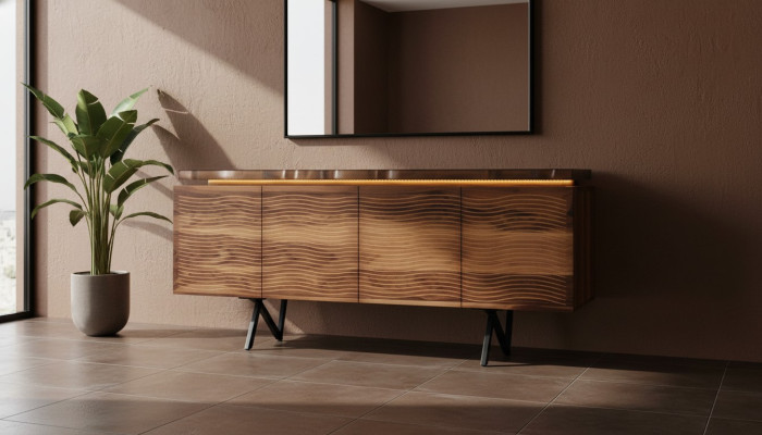 Designerski kredens Brown Drewno Kredens Luksusowy kredens Jadalnia Drewniana szafka